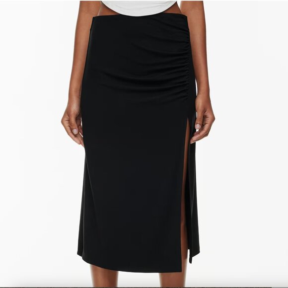 Aritzia Wilfred Vespa Ruched Midi Skirt with Thigh Slit Black Size Small - Picture 2 of 8